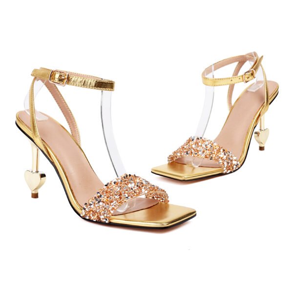 Ladies' fashionable sandals Rhinestones ankle straps heart-shaped high heels suitable for parties events - 图片 6