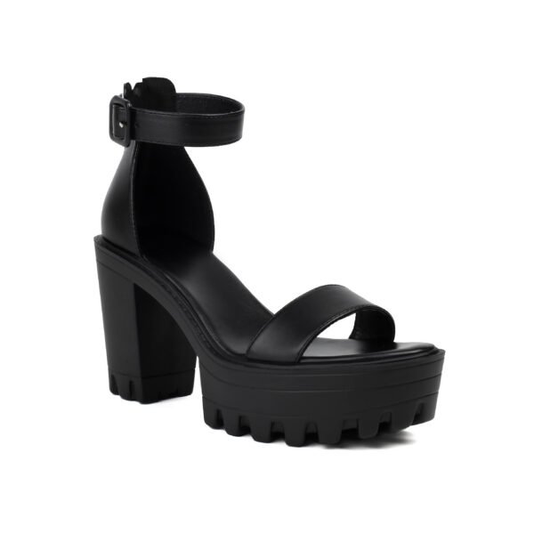 Solid Color Elegant Sandals Thick Zipper Soft Sole Thick High-Heeled Shoes Ankle Buckle Strap Versatile Shoes - 图片 9