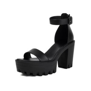 Solid Color Elegant Sandals Thick Zipper Soft Sole Thick High-Heeled Shoes Ankle Buckle Strap Versatile Shoes