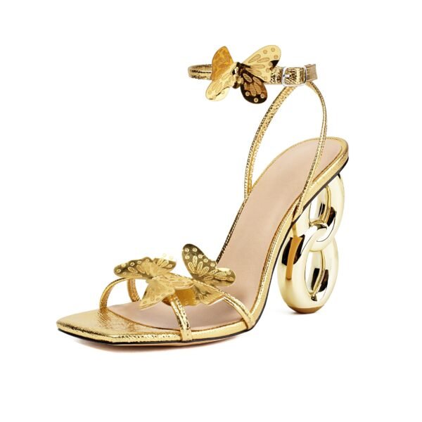 Ladies' Solid Color Elegant Sandals Slip On Transparent Strap Thick High Heels Metal Chain Summer Party Sandals