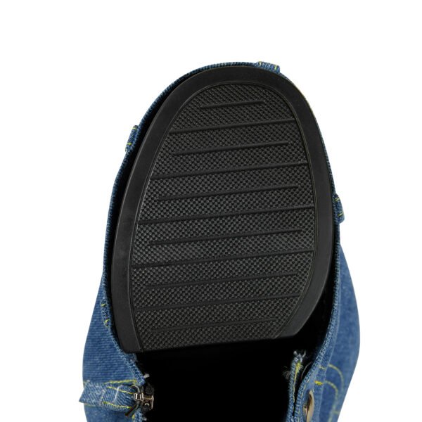 Women's Canvas Boots Round Toe Covers Mid Calf Buckle Decoration Thick Heels Fashionable Shoes - 图片 5