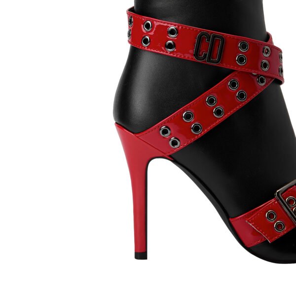 Ladies' Slim High-Heeled Boots Cross Buckle Strap Pointed Imitation Leather Surface Side Zipper Closure Boots - 图片 5