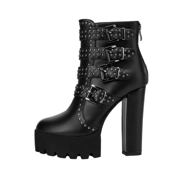 Fashion Punk Style Women's Thick Heeled Short Boots Round Toe Design Wearing Short Boots - 图片 8