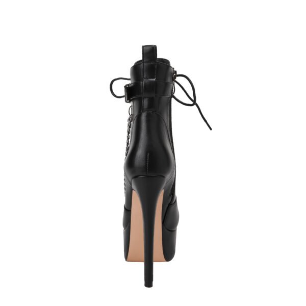 Women's High-Heeled Ankle Boots Round Toe Lmitation Leather Surface Side Chain Thick Soled Shoes - 图片 5