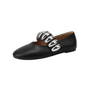 Classic Fashionable Women's Black One Foot Flat Shoes Multifunctional All Season Faux Leather Shoes Shiny Details Comfortable Shoes