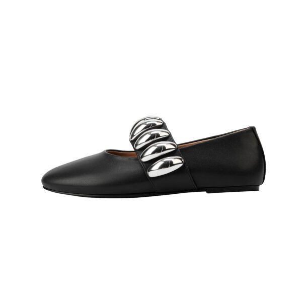 Classic Fashionable Women's Black One Foot Flat Shoes Multifunctional All Season Faux Leather Shoes Shiny Details Comfortable Shoes - 图片 8