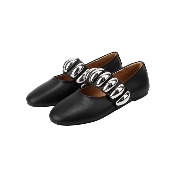Classic Fashionable Women's Black One Foot Flat Shoes Multifunctional All Season Faux Leather Shoes Shiny Details Comfortable Shoes - 图片 5