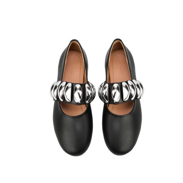 Classic Fashionable Women's Black One Foot Flat Shoes Multifunctional All Season Faux Leather Shoes Shiny Details Comfortable Shoes - 图片 3