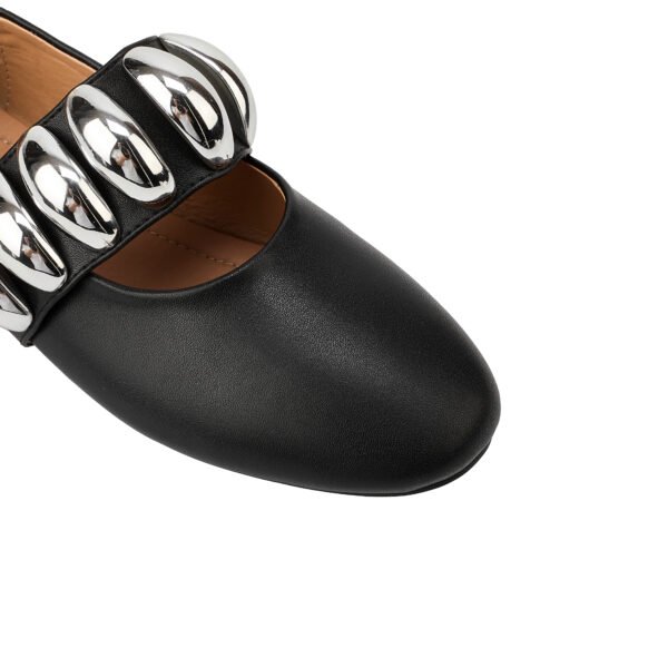 Classic Fashionable Women's Black One Foot Flat Shoes Multifunctional All Season Faux Leather Shoes Shiny Details Comfortable Shoes - 图片 2