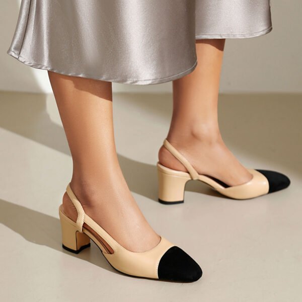Elegant Ladies Pointed Color Blocked Thick Heel High Heels Ankle Strap Closed Multifunctional Formal Shoes - 图片 3