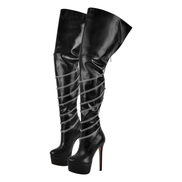 Ladies' Fashionable Black Over The Knee Boots Waterproof Slim High Heels Side Zipper Closure Knee Boots - 图片 8