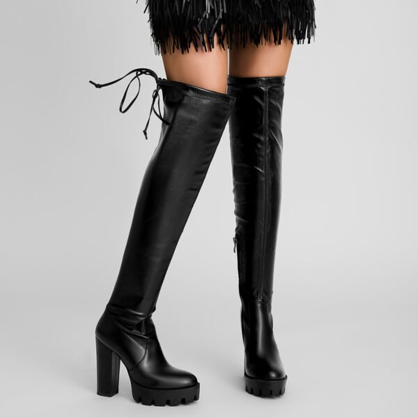 Ladies' Solid Color Fashionable Strap Boots Pointed Tips Side Zipper Thick High Heels Over The Knee Boots - 图片 8
