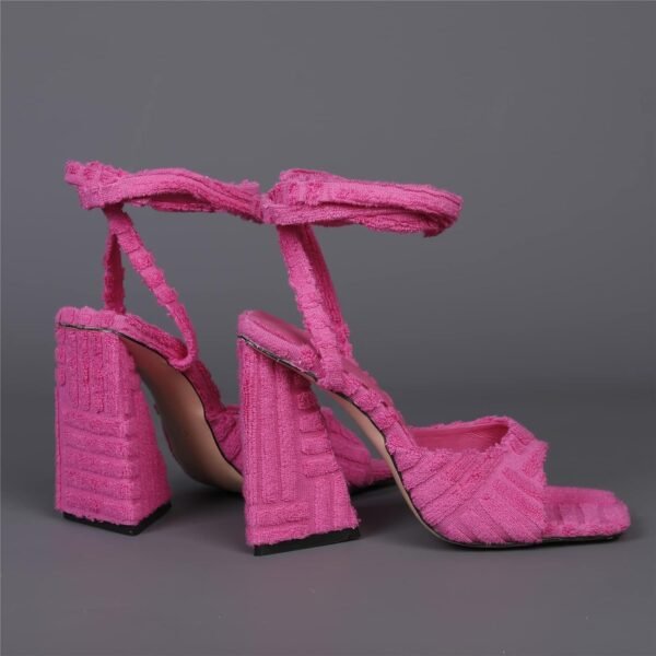 Ladies' Fashion Striped Open Toed High-Heeled Sandals Lace Up Design Featuring Fake Panels Fabric High Heels - 图片 6