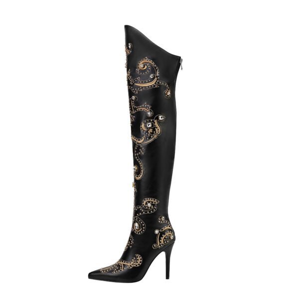 Ladies' Cloud Patterned Fashionable Boots Side Zipper Casual High Heels Over The Knee Boots Pointed Boots - 图片 7