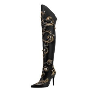 Ladies' Cloud Patterned Fashionable Boots Side Zipper Casual High Heels Over The Knee Boots Pointed Boots