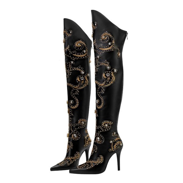 Ladies' Cloud Patterned Fashionable Boots Side Zipper Casual High Heels Over The Knee Boots Pointed Boots - 图片 5