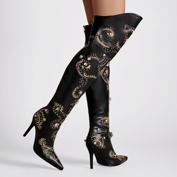 Ladies' Cloud Patterned Fashionable Boots Side Zipper Casual High Heels Over The Knee Boots Pointed Boots - 图片 4