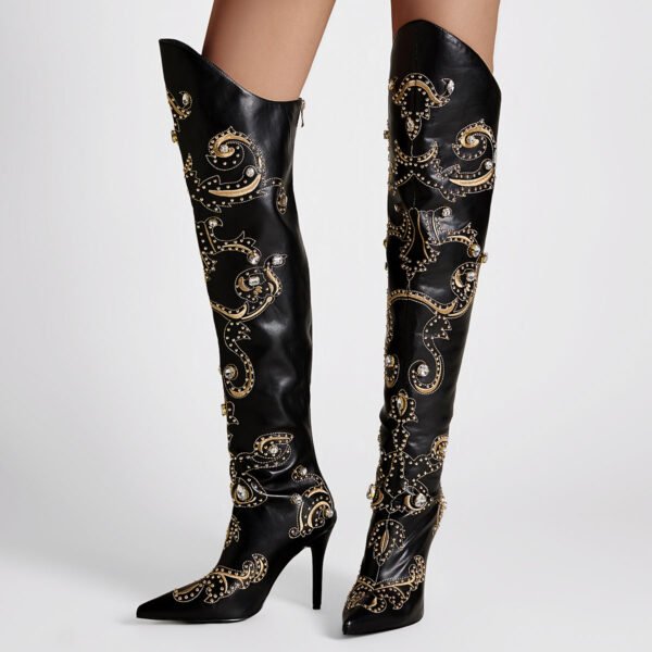 Ladies' Cloud Patterned Fashionable Boots Side Zipper Casual High Heels Over The Knee Boots Pointed Boots - 图片 3