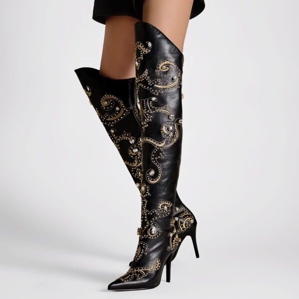 Ladies' Cloud Patterned Fashionable Boots Side Zipper Casual High Heels Over The Knee Boots Pointed Boots - 图片 2