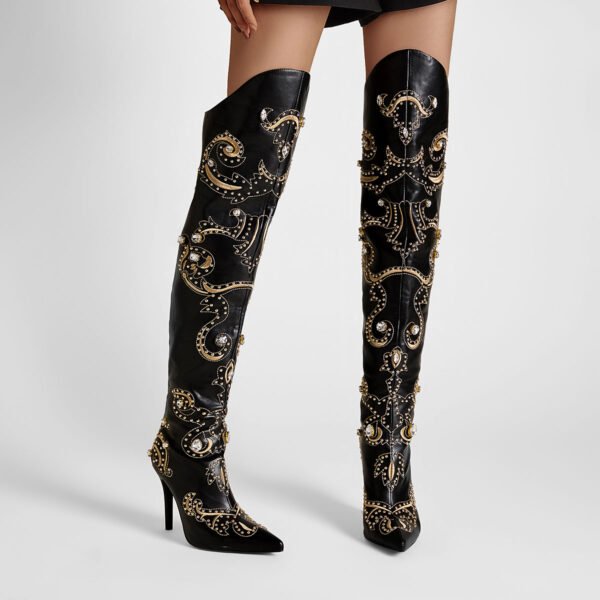 Ladies' Cloud Patterned Fashionable Boots Side Zipper Casual High Heels Over The Knee Boots Pointed Boots - 图片 8