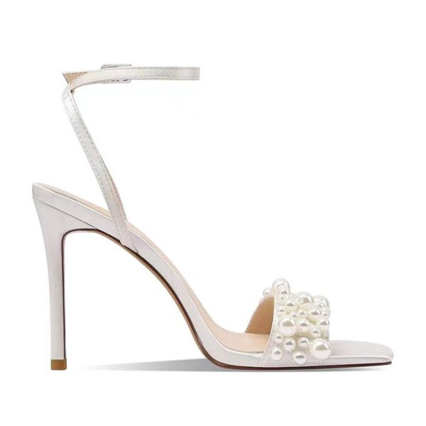 Ladies' Solid Color Elegant Sandals Ankle Buckle Hollow High Heels Artificial Pearl Decoration Party Shoes - 图片 5