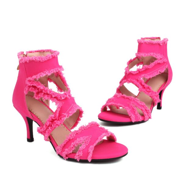 Women's Denim Hollowed Out High Heels Exposed Toes Zippered Back Slim High Heels Fashionable Party Sandals - 图片 9