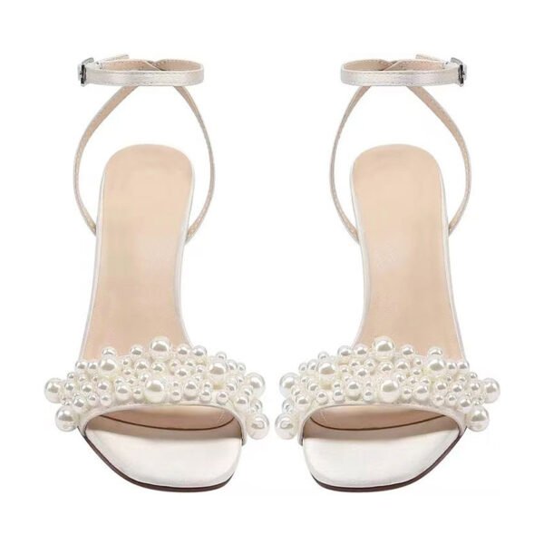 Ladies' Solid Color Elegant Sandals Ankle Buckle Hollow High Heels Artificial Pearl Decoration Party Shoes - 图片 4