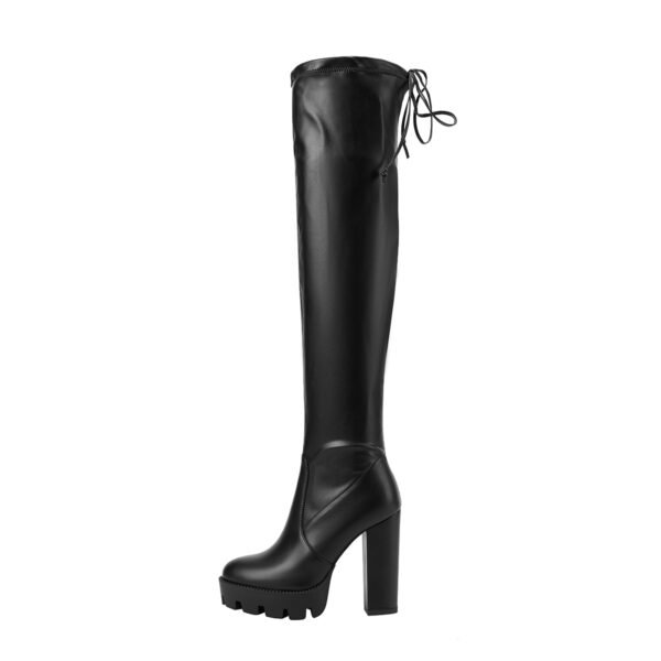 Ladies' Solid Color Fashionable Strap Boots Pointed Tips Side Zipper Thick High Heels Over The Knee Boots