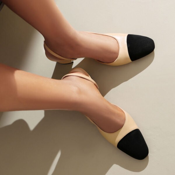 Elegant Ladies Pointed Color Blocked Thick Heel High Heels Ankle Strap Closed Multifunctional Formal Shoes - 图片 4