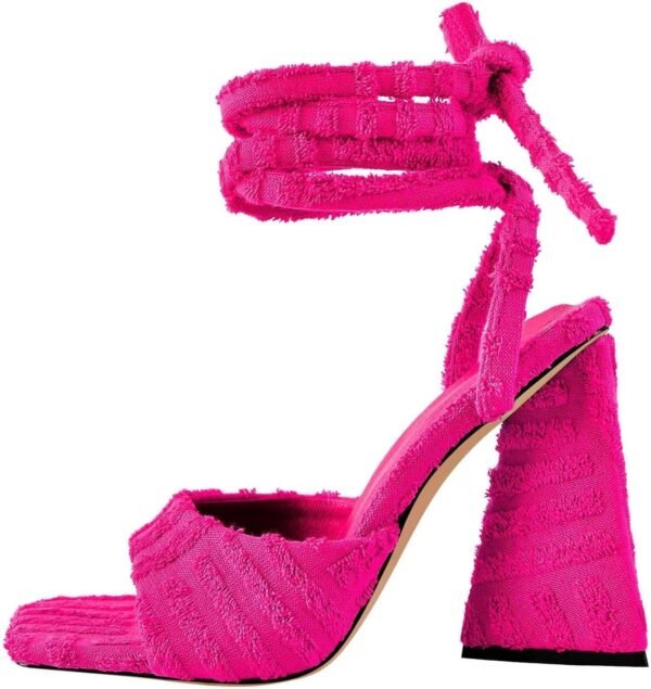 Ladies' Fashion Striped Open Toed High-Heeled Sandals Lace Up Design Featuring Fake Panels Fabric High Heels - 图片 4