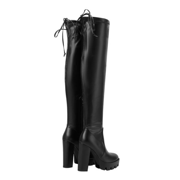 Ladies' Solid Color Fashionable Strap Boots Pointed Tips Side Zipper Thick High Heels Over The Knee Boots - 图片 3