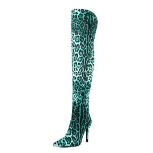 Ladies' Leopard Print High-Heeled Boots, Pointed Back Zipper Ultra-Fine High Heels Sexy Party Shoes