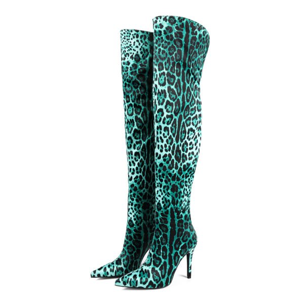 Ladies' Leopard Print High-Heeled Boots, Pointed Back Zipper Ultra-Fine High Heels Sexy Party Shoes - 图片 8