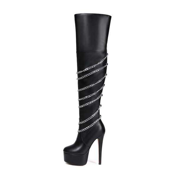Ladies' Fashionable Black Over The Knee Boots Waterproof Slim High Heels Side Zipper Closure Knee Boots