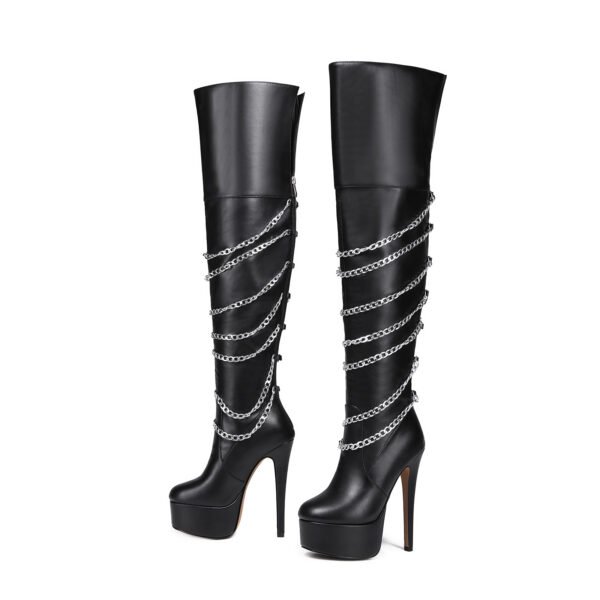 Ladies' Fashionable Black Over The Knee Boots Waterproof Slim High Heels Side Zipper Closure Knee Boots - 图片 6