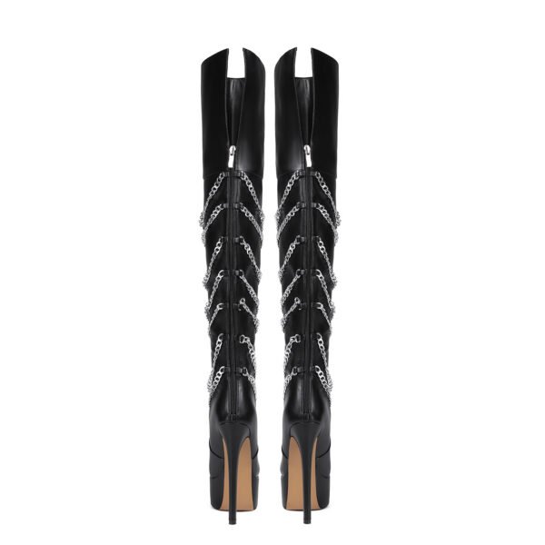 Ladies' Fashionable Black Over The Knee Boots Waterproof Slim High Heels Side Zipper Closure Knee Boots - 图片 5
