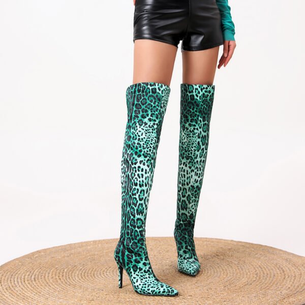 Ladies' Leopard Print High-Heeled Boots, Pointed Back Zipper Ultra-Fine High Heels Sexy Party Shoes - 图片 6