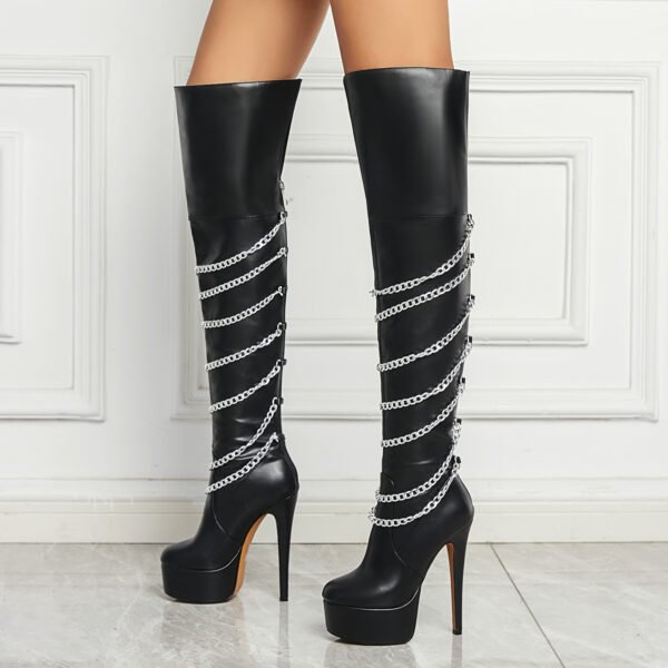 Ladies' Fashionable Black Over The Knee Boots Waterproof Slim High Heels Side Zipper Closure Knee Boots - 图片 2