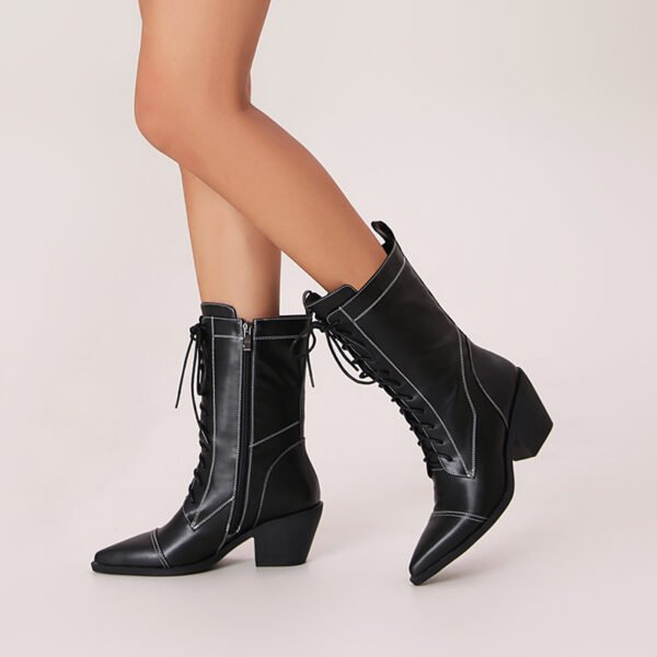 Women's Pointed Slim Fit Boots Side Zipper Casual High-Heeled Fashionable Boots - 图片 8