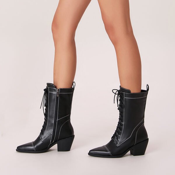 Women's Pointed Slim Fit Boots Side Zipper Casual High-Heeled Fashionable Boots - 图片 6