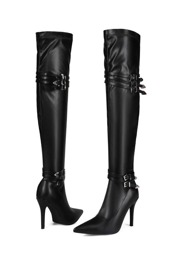 Ladies' Fashionable Black Over The Knee Boots Pointed Slim High Heels Side Zipper Closure Boots - 图片 7