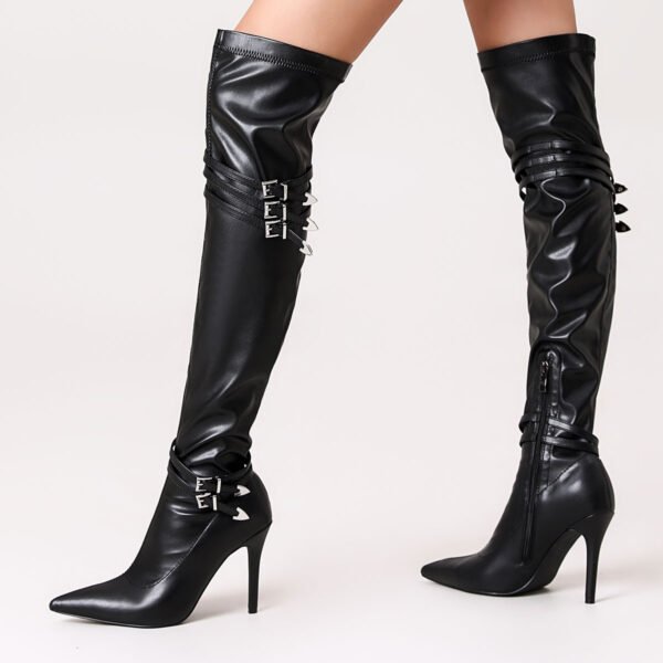 Ladies' Fashionable Black Over The Knee Boots Pointed Slim High Heels Side Zipper Closure Boots - 图片 3