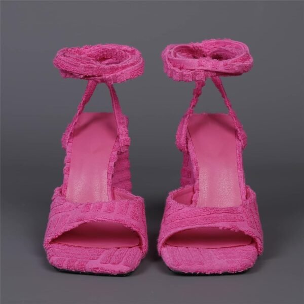 Ladies' Fashion Striped Open Toed High-Heeled Sandals Lace Up Design Featuring Fake Panels Fabric High Heels - 图片 5