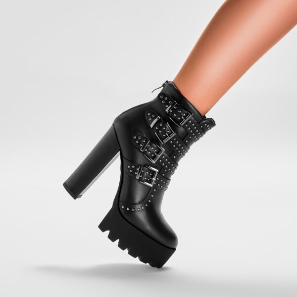 Fashion Punk Style Women's Thick Heeled Short Boots Round Toe Design Wearing Short Boots - 图片 9