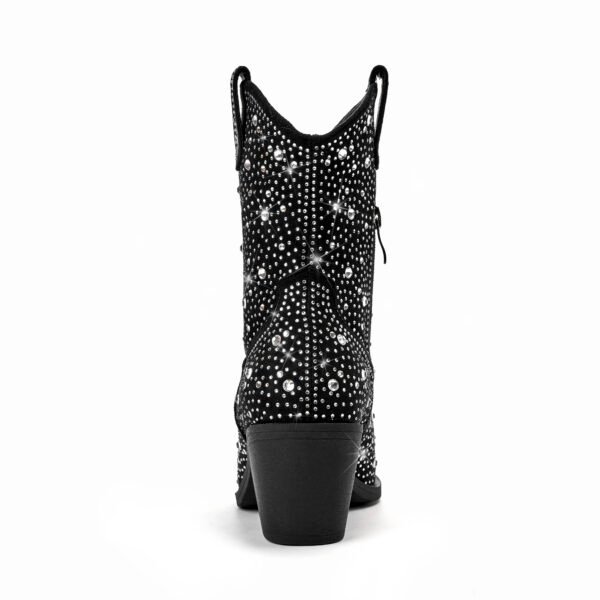 Women's rhinestone decorative boots  soft sole thick heel sequins pointed toe casual party show boots - 图片 2