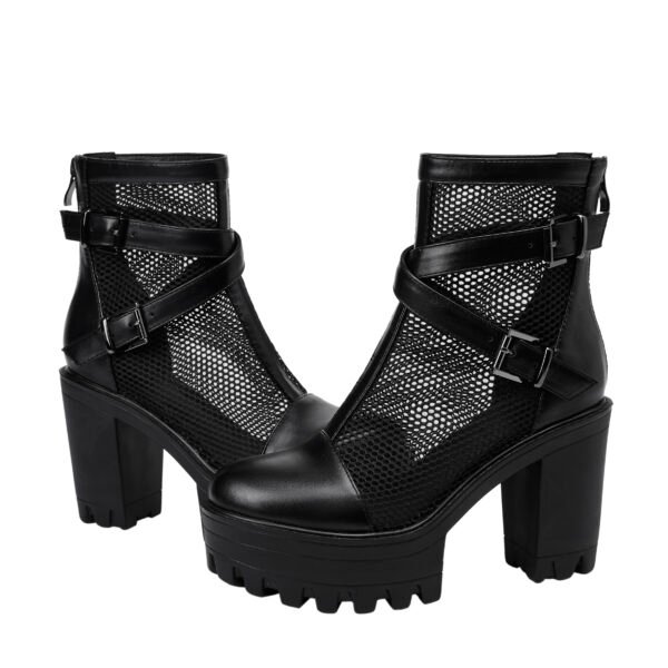 Women's Mesh High Heels Round Toe Lace Up Sports Boots Casual Thick High Heels - 图片 6