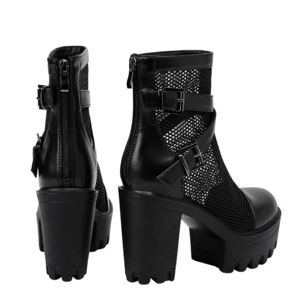 Women's Mesh High Heels Round Toe Lace Up Sports Boots Casual Thick High Heels - 图片 5