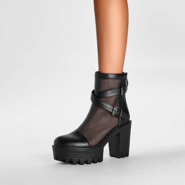 Women's Mesh High Heels Round Toe Lace Up Sports Boots Casual Thick High Heels - 图片 2