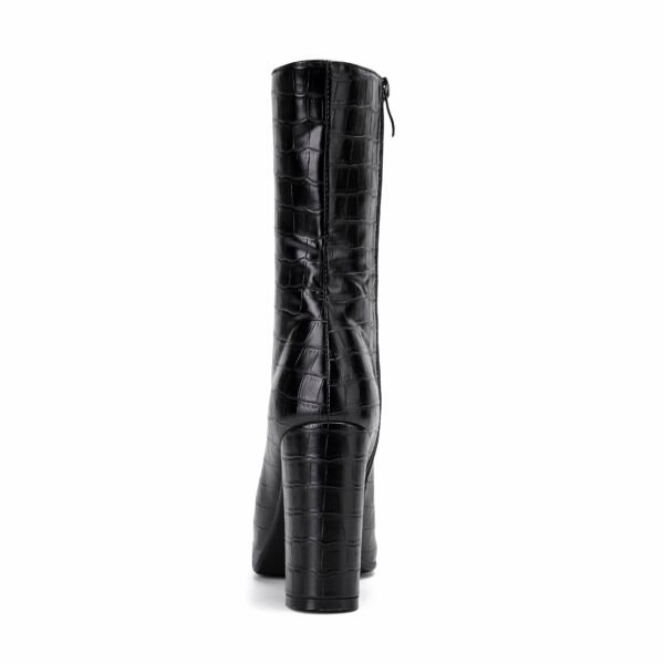 Fashionable Women's Mid Length Boots Stone Pattern Pointed Toe Thick Heel Imitation Leather Side Zipper Closure Boots - 图片 8