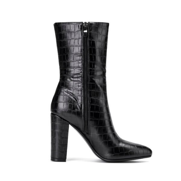 Fashionable Women's Mid Length Boots Stone Pattern Pointed Toe Thick Heel Imitation Leather Side Zipper Closure Boots - 图片 9